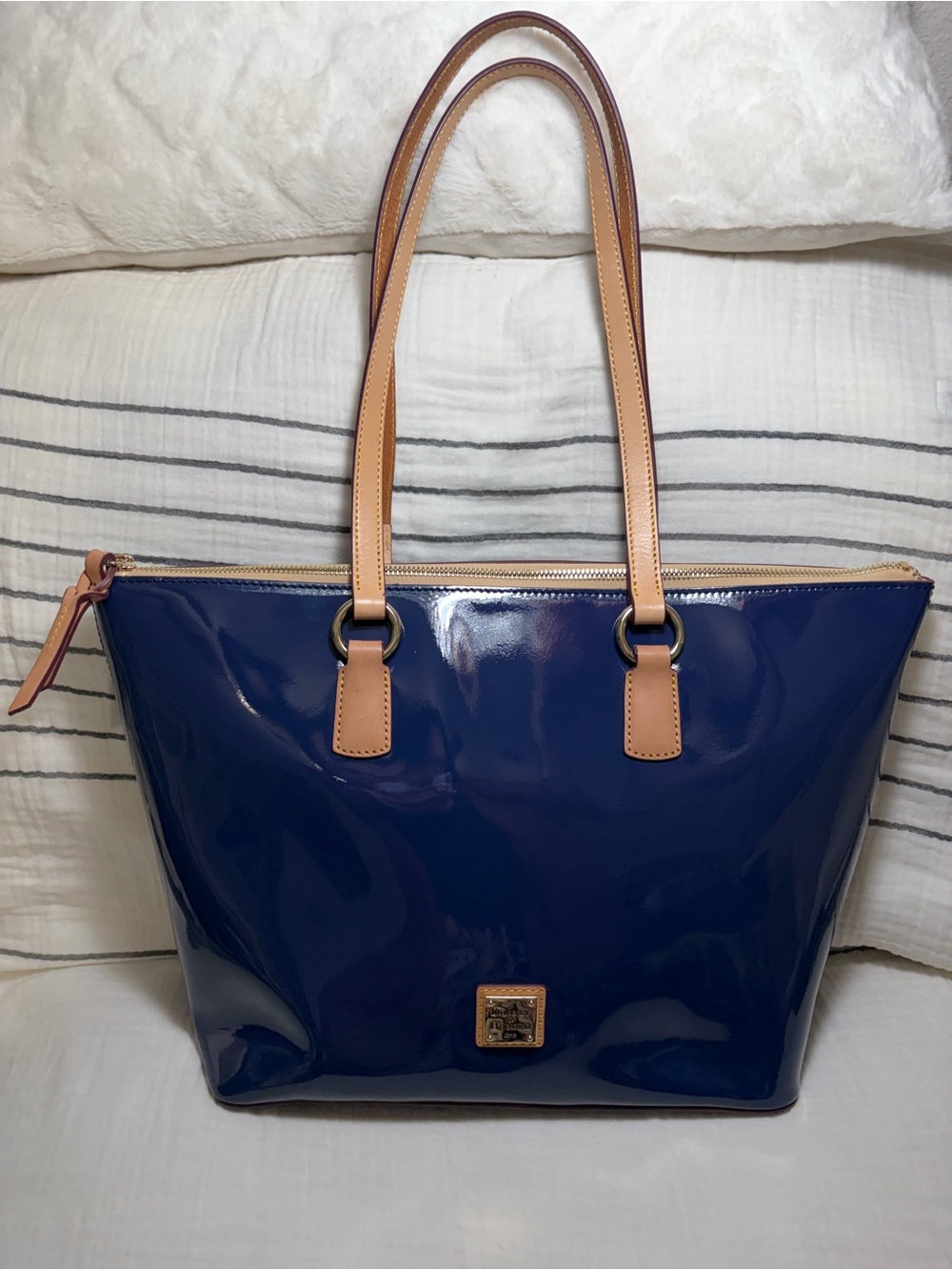 Dooney & Bourke Navy Blue Patent Leather Tote Bag